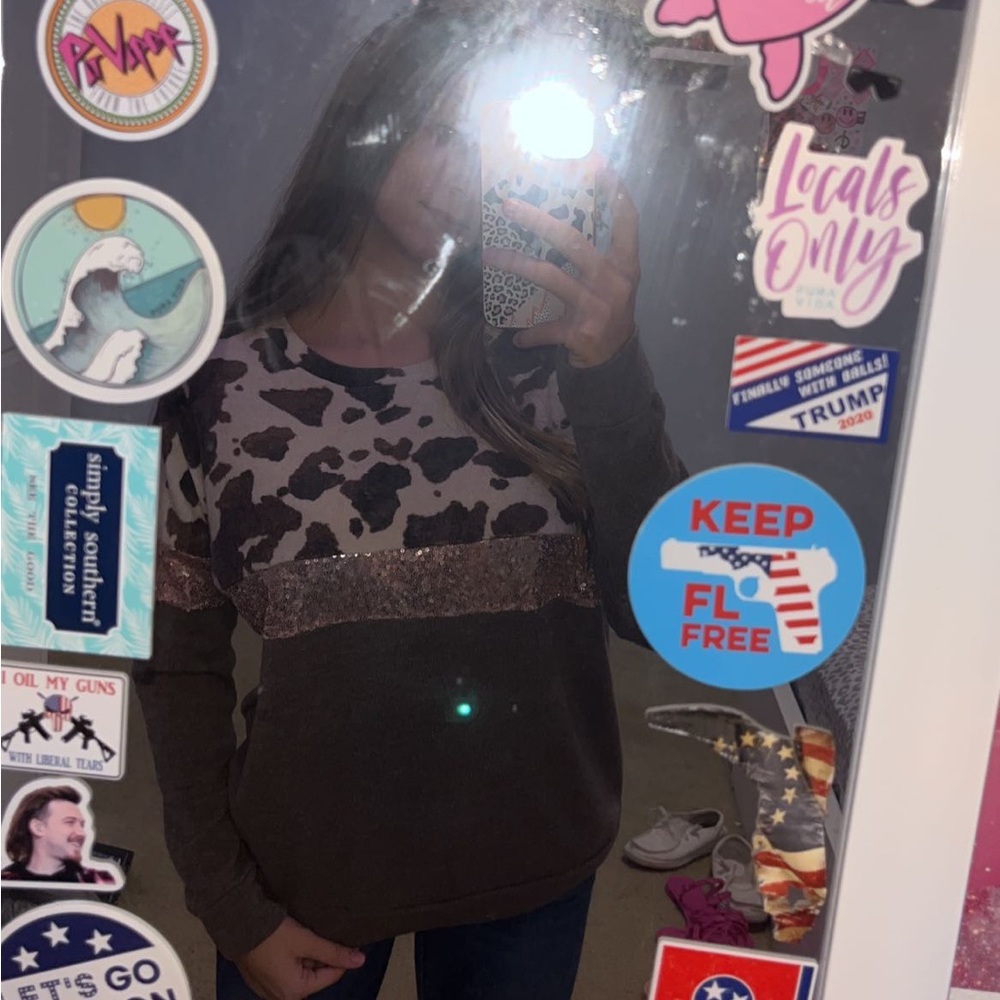 boutique long sleeve cow print/glittery